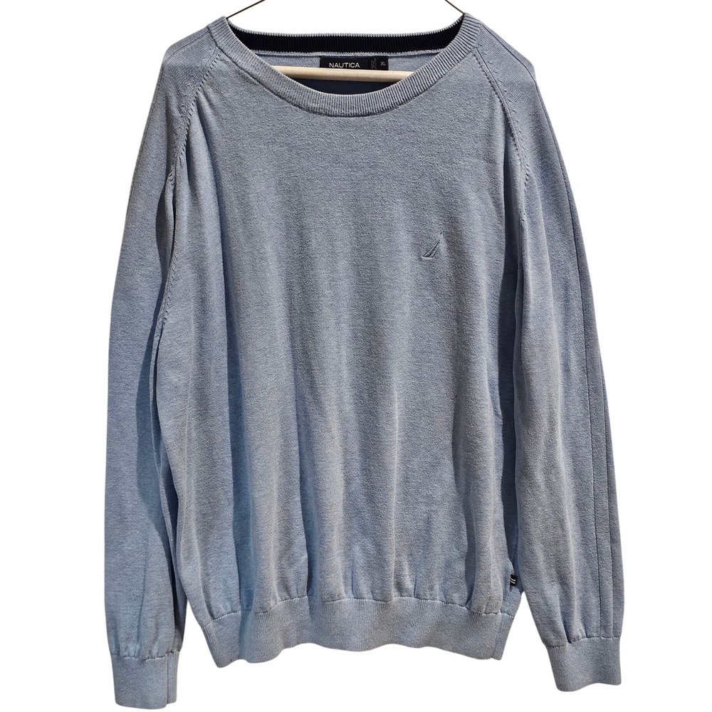 Nautica Mens XL Crew Neck Sweater Light Blue Long Sleeve Cotton Pullover
